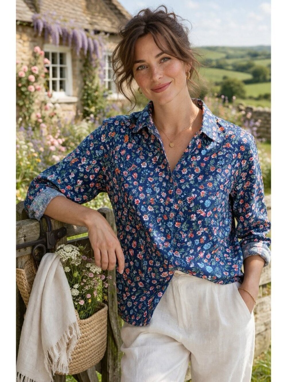 Sportscraft x Liberty of London Womens Blouse Sz AU 10 US 6 Navy Blue Floral Top
